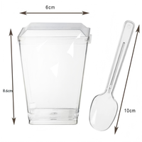 Vaso Desechable Trapezoidal de Plástico PS de 160ml (5oz) Moldeado por Inyección, Apto para Alimentos, para Mousse y Postres, con Tapa y Cuchara, para Venta al por Menor