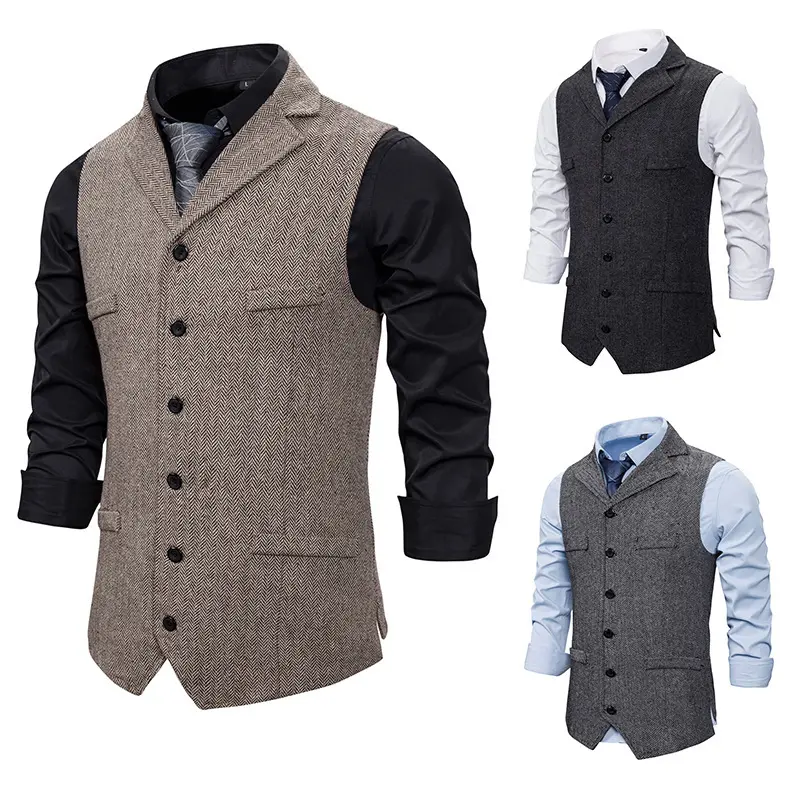 Wholesale Casual Decorative Business Dress Vest Men's Single Breasted Lapel Vest Men's Suit Vest