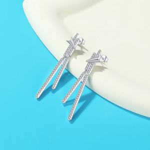 Wholesale 925 <b>Sterling</b> <b>Silver</b> Rhodium Plated Airplane Shaped Trendy Long <b>Drop</b> <b>Earrings</b> Pave Zircon Stone for Weddings Party Gift - Product Image 4
