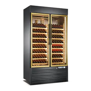 XEOLEO Commercial 950L Doble puerta Enfriador de vino de lujo 2,2 M Refrigeradores de vino dorados incorporados Enfriador de botellas para Hotel