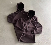 Ensemble de survêtement vintage deux pièces de qualité supérieure : sweat à capuche et pantalon de survêtement amples et unis avec fermeture éclair pour la gym