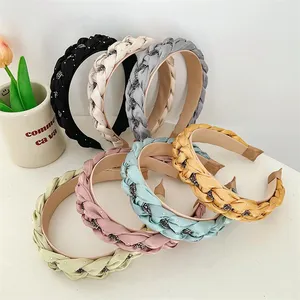 French Elegant Fashion Headbands Women Vintage Solid Color Chain Braided Headband Rhinestone Headband Hair Accessories