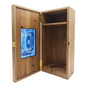 Wooden Wine <b>Box</b> With Video Display <b>Pine</b> Wood Rectangle Custom Made Handmade Storage For Beverage YH0097 - Product Image 4