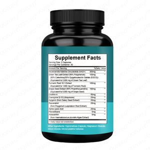 Integratore in Capsule di Nicotinamide Riboside NAD+ alle Erbe Personalizzabile all'Ingrosso per Energia e Concentrazione con Resveratrolo e <span class=keywords><strong>Quercetina</strong></span> - 60 Capsule per Adulti - Product Image 5