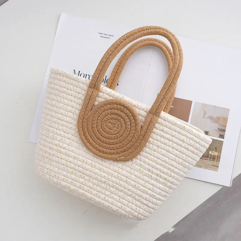 China Fazendo Saco De Praia Tecido Lady Shopping Seaside Basket Presente De Casamento Bolsa De Armazenamento De Corda De Algodão