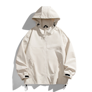 Design OEM Vente en gros <span class=keywords><strong>Softshell</strong></span> léger d'automne vierge Fermeture éclair complète à capuche Manteau de randonnée pour hommes Coupe-vent Veste tactique décontractée - Product Image 4