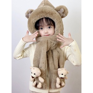 Children's Winter <b>Hat</b> Scarf <b>Gloves</b> <b>Set</b> Fleece Lined Thickened Bear Ear Flaps Warm Three Piece For Girls <b>And</b> Boys - Product Image 4