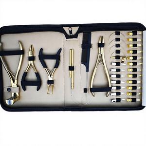 Kit d'outils professionnels pour extensions capillaires – Pince L dorée en acier inoxydable de qualité chirurgicale, clip à boucle en plastique pour micro-tresses commerciales - Product Image 1