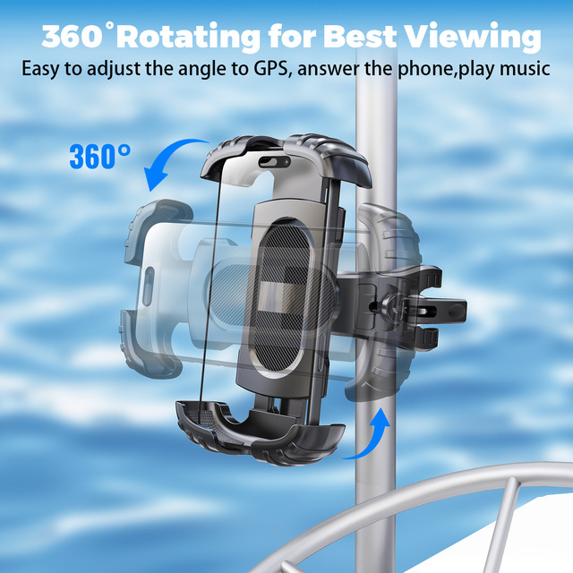 360 Rotatable Boat Phone Mount One Click Lock Anti Vibration Marine Phone Holder Adjustable Clamp Handlebar ABS Material
