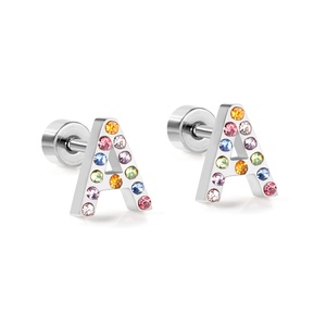 Wholesale Stainless Steel 18K PVD Gold Plated Colorful Zircon Letter <b>Screw</b> <b>Back</b> Coated Stud Nut Studs <b>Earring</b> <b>for</b> Ladies Girls - Product Image 4