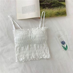 Nouvelle Camisole Coréenne Unie à Bretelles pour Femme, Courte, Polyvalente, Froncée, Dos Nu, avec Coussinets de Soutien-Gorge Intégrés, Tendance - Product Image 3