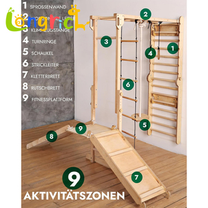 Estructura de Escalada de Madera Multifuncional Montessori con Tobogán, Cuerdas, Barras de Mono, Anillas de Gimnasia y Escalera para Niños, Juego Interior y Exterior - Product Image 2