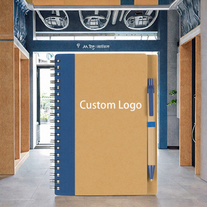 Cuaderno en espiral de tamaño A5 respetuoso con el medio ambiente personalizable, papel Kraft, diario de tapa dura, bolígrafo, papelería de oficina promocional personalizada - Product Image 3