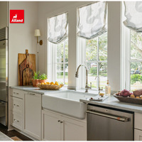 Allandcabinet Transitioanl Armoire de cuisine avec cadre américain Portes solides perlées et dosseret et comptoir en marbre irrégulier