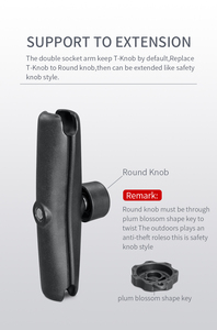 Long Aluminium <b>Double</b> Socket Arm with 1.5 Inches / 38mm / C Size Ball <b>Adapters</b>, Compatible with RAM, Arkon, IBolt and More - Product Image 4