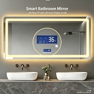 Lavabo de salle de bain rectangulaire moderne à <span class=keywords><strong>LED</strong></span> avec <span class=keywords><strong>miroir</strong></span> Bluetooth, indice de protection IP66, pour salon, hôtel ou appartement - Product Image 2