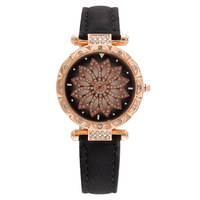 Großhandel Mode Sternenhimmel Glücksbringer Damen Lederarmband Quarzuhr mit Glaszifferblatt 16mm Band Edelstahlgehäuse