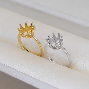 Bague Couronne en Argent S925 avec Taille Ajustable 7.5-8.5, Support DIY pour Perles, Apprêts et Composants de Bijoux 237 - Product Image 3