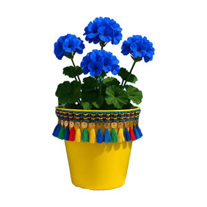 Maceta Decorativa Étnica de Plástico con Borlas Amarillas NF Lauren, Maceta de Escritorio Pintada a Mano con Diseño Boho - Product Image 1