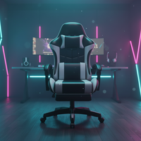 Chaise de jeu GT Racer avec haut-parleurs RGB, massage, pour bureau, PC, jeux vidéo, chaise de course entièrement noire avec éclairage LED