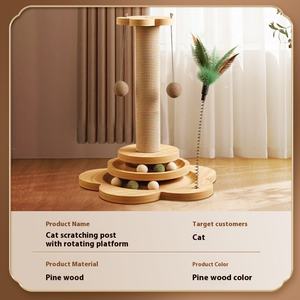 Integrierter Vertikaler Kratzbaum mit Kratzbrett Verschleißfest Nicht Haarend Katzen-Spielball aus Dichtefaserplatte für Katzen - Product Image 5