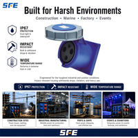 Prise et Fiche Industrielles SFE Haute Qualité 32A 220-240V~2P+E 6h Mâle-Femelle en Cuivre, Niveau IP44, 3 Prises, Vente en Gros