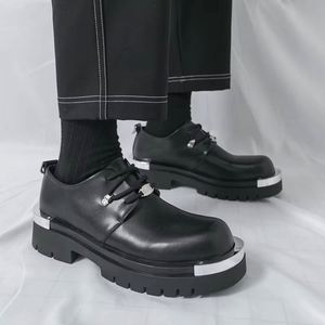 <b>Mens</b> Black <b>Platform</b> <b>Shoes</b> Casual Fashion Chunky Sneakers Classic Lace up Loafers With Metal Hardware for Daily Street Wear - Product Image 4