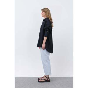 Soul Women's Basic Linen Shirt, Lightweight Breathable Casual Top, Perfect for Summer Daily Wear, Navy Blue - Product Image 4