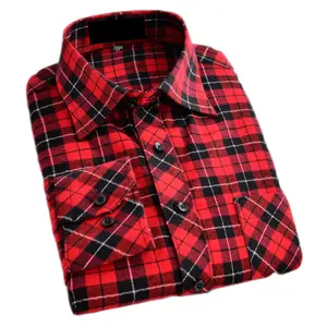 Factory price manufacturer supplier red and black colour casual flaneel long sleeve windowpane England style plaid shirt