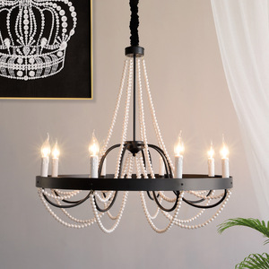 French Vintage Style Chandelier With Pearl Beads Round Multi Head <b>LED</b> <b>Light</b> For Living Room Bedroom Dining Room Home Decor - Product Image 1