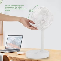 Ventilateur de bureau portable avec support pour téléphone, pliable, télescopique, rechargeable par USB, pour le bureau, la maison, l'extérieur et les voyages