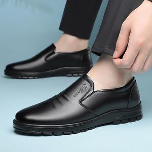 Mocassins en cuir pour hommes, bout rond, à enfiler, semelle extérieure en caoutchouc respirante, couleur unie, chaussures décontractées d'automne - Product Image 4