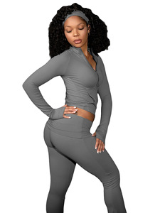 Nuovo Completo Sportivo <span class=keywords><strong>da</strong></span> <span class=keywords><strong>Donna</strong></span> 3 Pezzi con Logo Personalizzato, Top Invernale, Pantaloni a Zampa con Vita Pieghettata, Fascia per Capelli, Tuta <span class=keywords><strong>da</strong></span> Yoga e Palestra - Product Image 2
