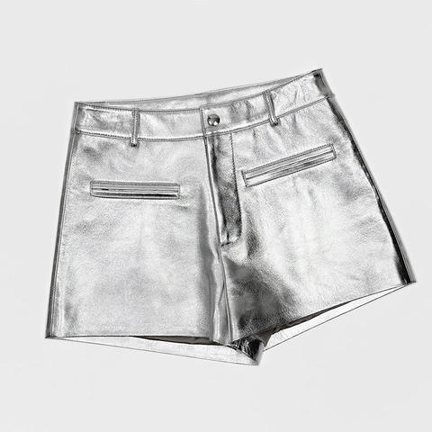 2040-1 Hot Selling Product Leather Short Pants Middle Waist Wide-leg Genuine Sheepskin Suede Leather Shorts for Women