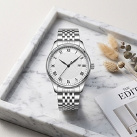 Montre de luxe pour homme à mouvement mécanique OEM personnalisé, boîtier en alliage, étanche 3 ATM, phase de lune, montre-bracelet d'affaires, vente en gros usine