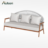 Ensemble de canapé et fauteuils d'extérieur en alliage d'aluminium et teck, dossier en toile, coussin moelleux pour villa, bord de piscine, hôtel
