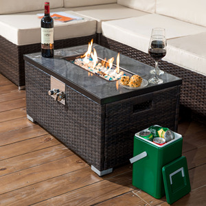 [Stock US] Table <span class=keywords><strong>de</strong></span> foyer extérieure en rotin 32 x 20 x 15 pouces avec plateau en carrelage, expédiée depuis l'entrepôt local US, MOQ : 1 ensemble - Product Image 3