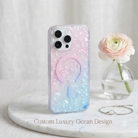 Étui magnétique de luxe IMD double couche Série Océan pour iPhone 17 16 15 Pro Max, motif étoile de mer scintillante avec cordon perlé