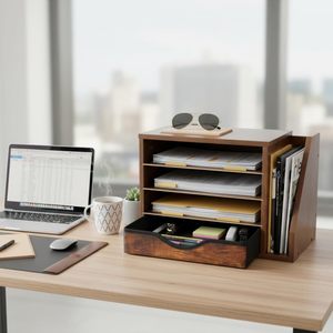 Caja de almacenamiento de escritorio de madera de 4 capas con cajones, organizador de oficina para papelería, libros y artículos diversos - Product Image 2