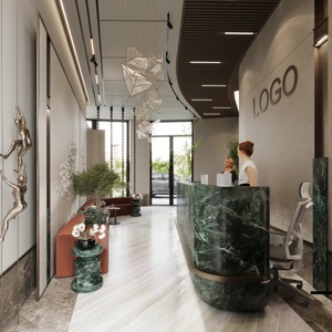 Custom Hotel Lobby Display Furniture Green Marble Reception Counter Lounge <b>Sofa</b> Interior Turnkey Fit-out Service - Product Image 2