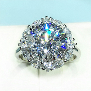 Bague en zircon marquise pleine, œuf de pigeon, luxe, sertissage en grappe exagéré, plaqué argent, cuivre, bijoux de mode - Product Image 4