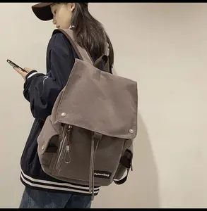 2023 basit düz renk sırt çantası moda eğlence üniversite öğrencileri Retro sırt çantası su geçirmez tuval Unisex su geçirmez adam çantası