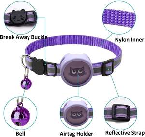 Collar para Gato con Soporte para AirTag, Collar Reflectante <span class=keywords><strong>de</strong></span> Nailon para Mascotas con Campana, Personalizable con Nombre y Número <span class=keywords><strong>de</strong></span> Teléfono - Product Image 2