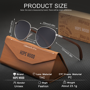 Gafas de Sol Redondas de Madera de Nogal Hechas a Mano HOPE WOOD 2025, Gafas de Sol Steampunk Polarizadas para Hombre y Mujer 5519 - Product Image 5