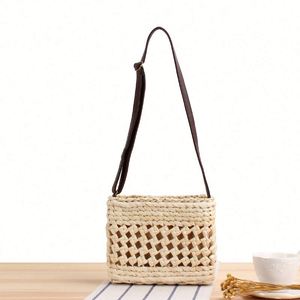 Nouveau mini sac à bandoulière en paille ajourée, sac de plage pour femme, style Oceanside Fashion Dress - Product Image 2