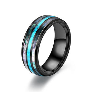 Thời Trang 8Mm Rose Gold Màu Sắc Tungsten Cưới Inlay bào ngư Vỏ Màu Xanh Opal Nhẫn Người Đàn Ông Cưới Thép Không Gỉ Nhẫn - Product Image 1