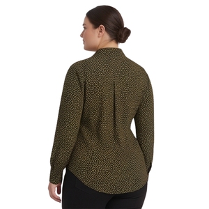 Camisa de Mujer con Estampado de Puntos Negros, Cierre de Botones, Manga Larga, Corte Clásico, Blusa Corta de Popelina 100% Algodón, para Oficina, para Todas las Temporadas - Product Image 3