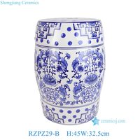 Tabouret de jardin classique en porcelaine orientale RZPZ29-A/B/C, écologique, fait main, motif nœud de bambou bleu et blanc, table d'appoint tambour pour patio