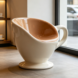 Chaise créative en fibre de verre en forme de tasse, siège géant en forme de tasse à café, décoration artistique, chaises d'attente pour l'ameublement commercial moderne et autres meubles - Product Image 2