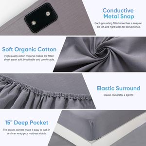 Sábana de conexión a tierra 300TC Queen 5% fibra de plata 95% algodón orgánico sábanas de conexión a tierra - Product Image 5